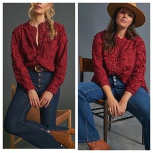 Anthropologie Pilcro The Whitney Trapeze Buttondown Shirt L  Beautiful deep red.